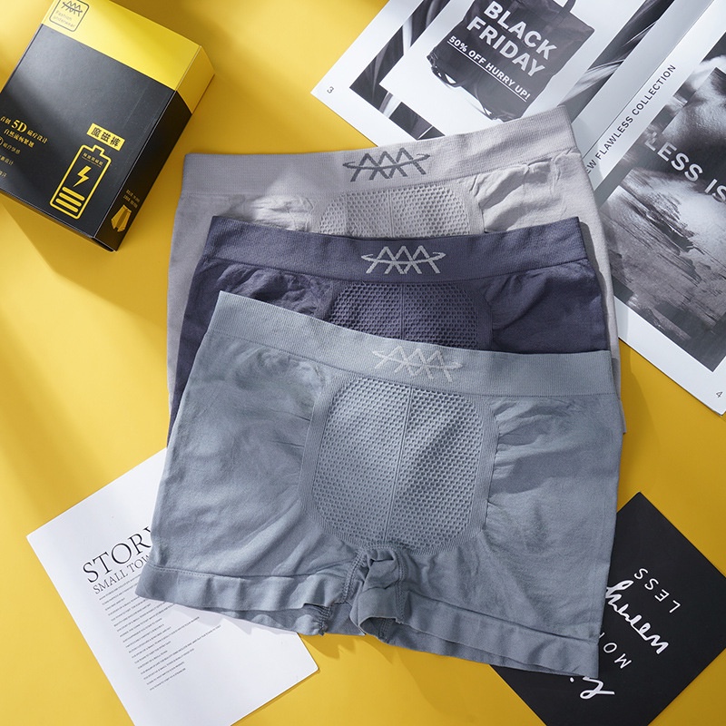[3Pcs / Lot Men's Mid Rise Comfortable Breathable Traceless Stretch Cotton Boxer Briefs] [Male High Elastic Moisture Wicking  Healthy Seamless Antibacterial Boxers]