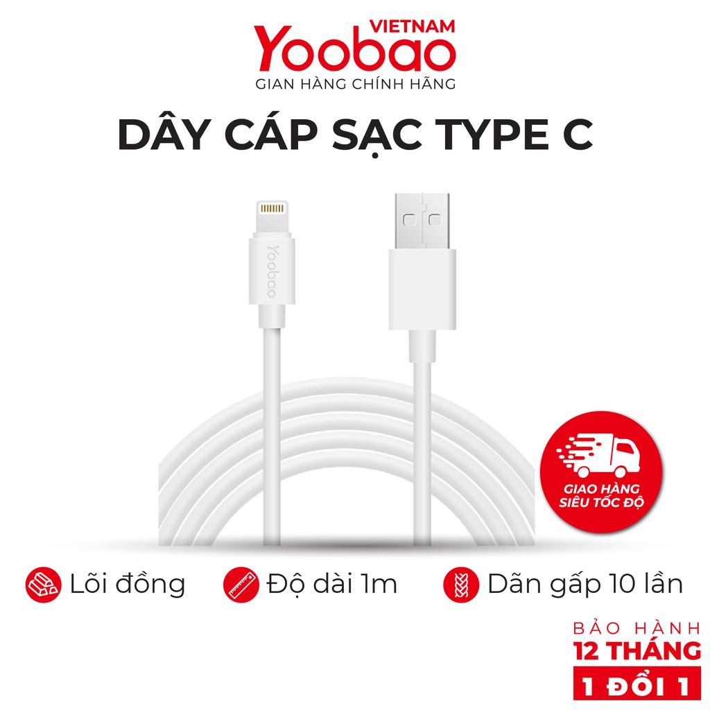 Dây cáp sạc Lightning YOOBAO YB-403 cho iPhone/iPad dài 1m - Hàng chính hãng Bảo hành 12 tháng 1 đổi 1