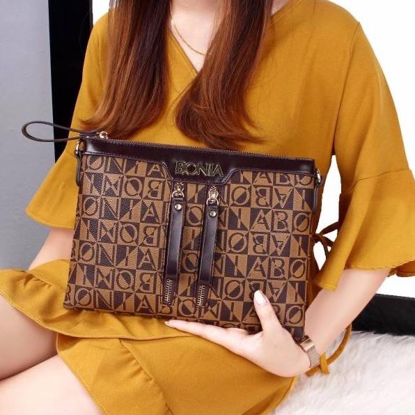 Túi Đeo Chéo O V 2 Clutch Bonia Khóa Kéo Đôi Hàng Nhập Khẩu Cao Cấp Cho Nữ