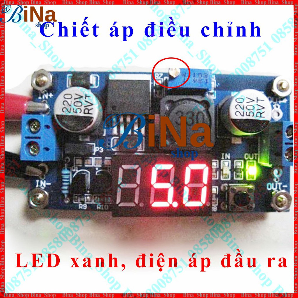 Mạch hạ áp hiển thị vôn và led báo 4~40V xuống 1.2~3.7V