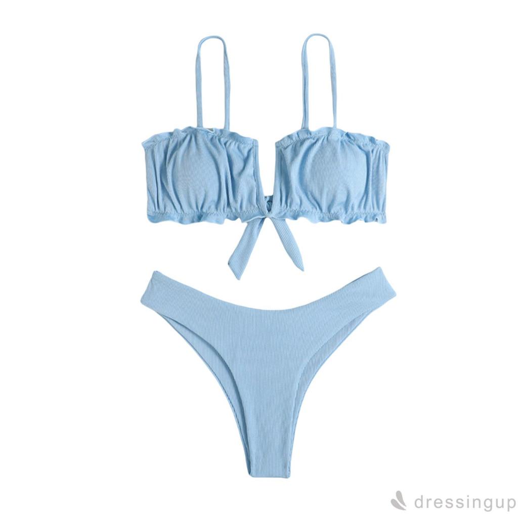 Bộ Đồ Bơi Liền Thân Cổ Chữ V Không Tay Phối Bèo Quyến Rũ Dành Cho Nữ