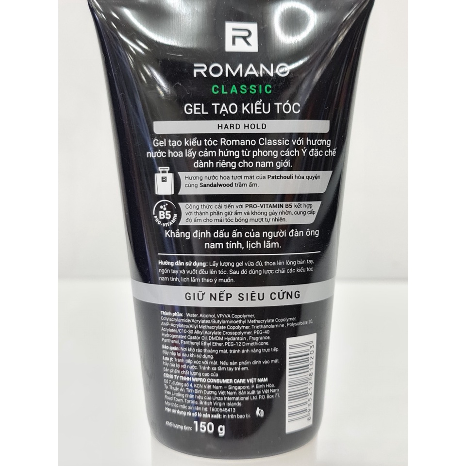 Gel Vuốt Tạo Kiểu Tóc Nam Romano Classic 150g