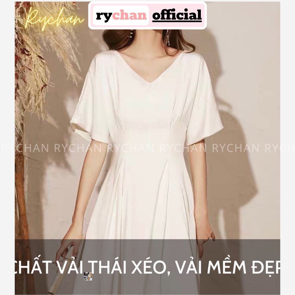 Đầm Xoè Trắng Cổ V Tay Loe Đơn Giản Thanh Lịch, Đầm Tối Giản - DX0126