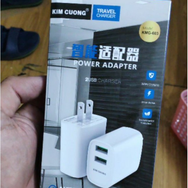 Cóc sạc 3A kim cương kmg 603 2 cổng sạc usb