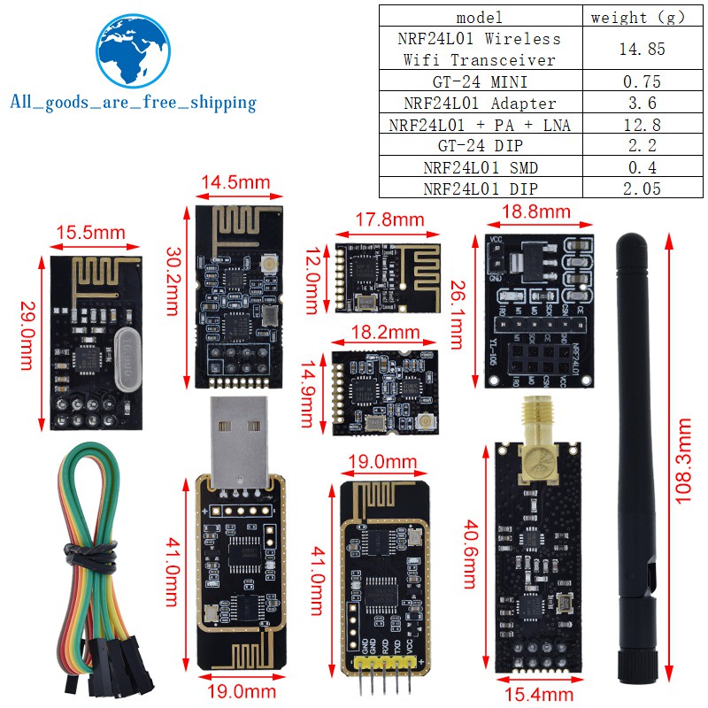 Mô Đun Truyền Dữ Liệu Không Dây NRF24L01 + 2.4G 2.4GHz NRF24L01 Phiên Bản Nâng Cấp NRF24L01 + PA + LNA 1000 Mét Cho Arduino