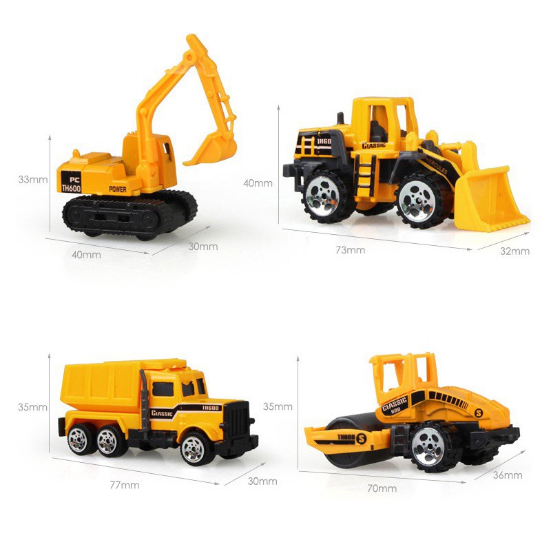 Set 6 mô hình xe máy xúc công trường đồ chơi dành cho bé