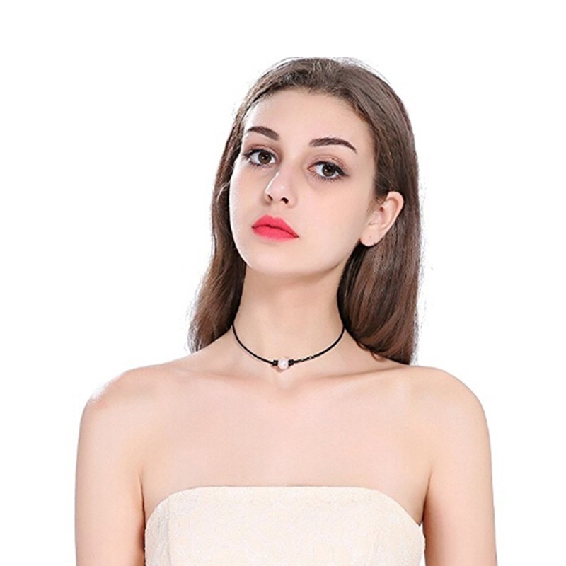 Vòng Cổ Choker Da Thật Đính Hạt Ngọc Trai Thủ Công Cho Nữ