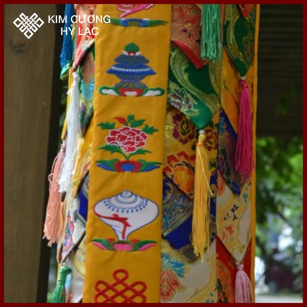 Lọng Thờ Mật Tông [Kim Cương Hỷ Lạc] Gấm Thêu 8 Biểu Tượng Cát Tường