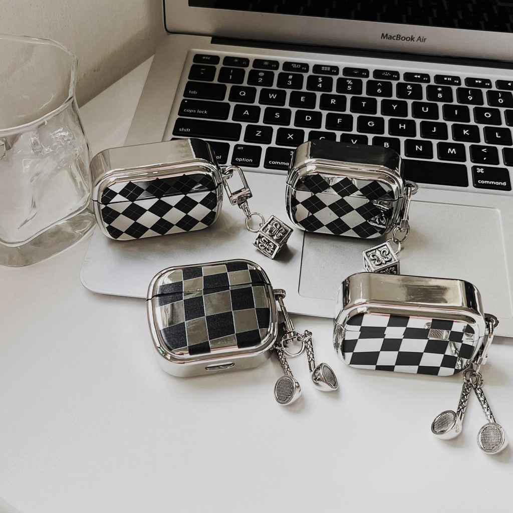 Vỏ Bảo Vệ Hộp Sạc Tai Nghe Bluetooth AirPods 1 2 Pro 3 2021 Bằng Tpu Mềm Mạ Điện Họa Tiết Kẻ Ô Sáng Tạo