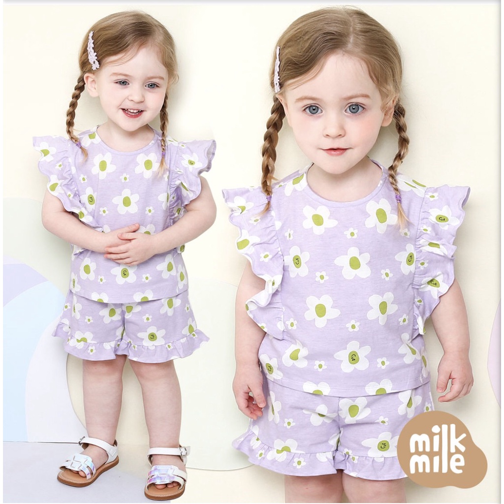 Bộ cotton hoa bèo dọc bé gái MM. HA3014