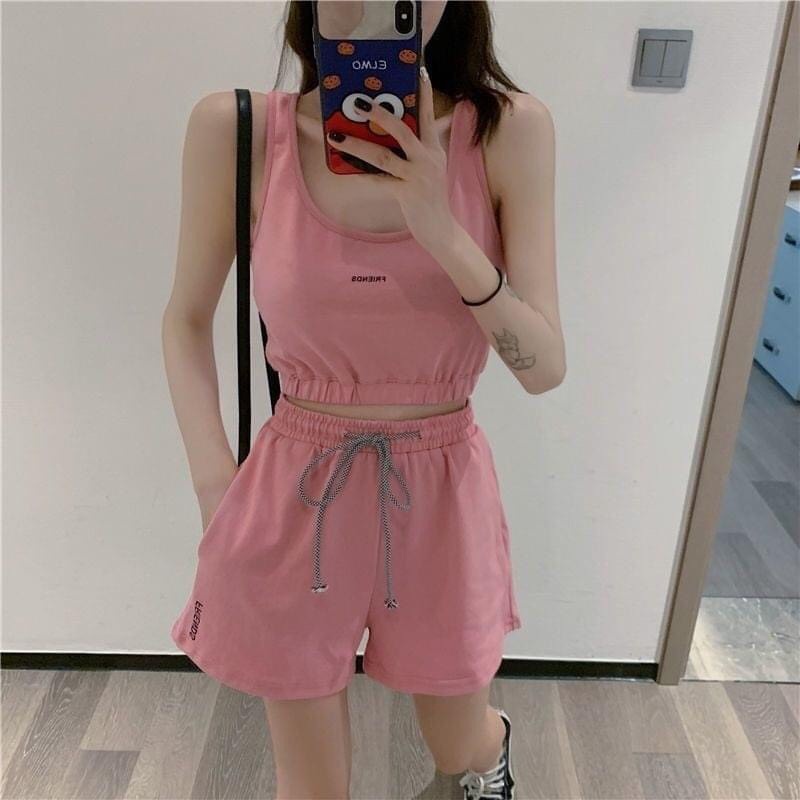 Bộ Áo 3 Lỗ + Quần Đùi FRIEND - Set Quần Áo Nữ Cộc Sát Nách Hồng Trắng Đen Năng Động Thể Thao