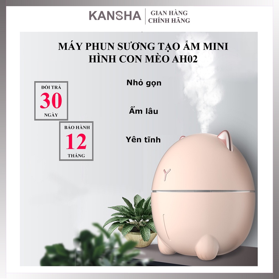 Máy phun sương tạo ẩm mini hình con mèo AH02 - Khuếch tán tinh dầu - Thích hợp cho diện tích 10-15m2