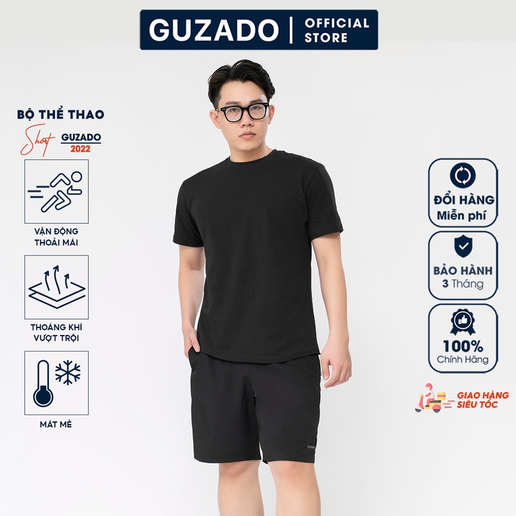 Bộ quần áo thể thao nam Guzado(Mẫu Mới 2022) Chất Cotton 2 Chiều Siêu Co Giãn,Thấm Hút Cực Tốt,Trẻ Trung BCT2201