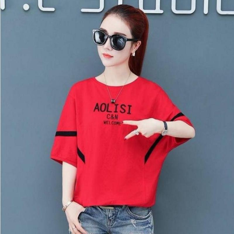 【Available COD】 - -Short sleeved T-shirt Women 2020 summer wear new Korean version casual plus-size bat-sleeved blouse loose embroidered T-shirt for women TT