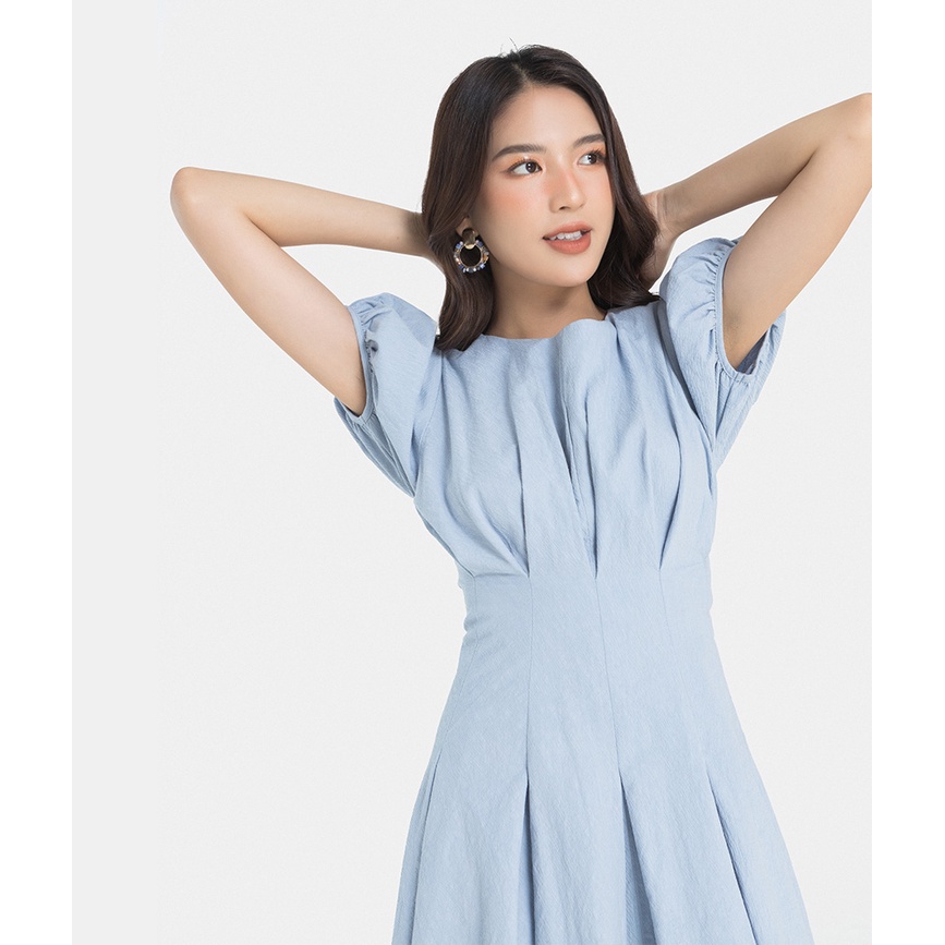 Đầm Xoè Nữ Thời Trang Hnoss Xếp Ly Cổ Thuyền HNDLU037