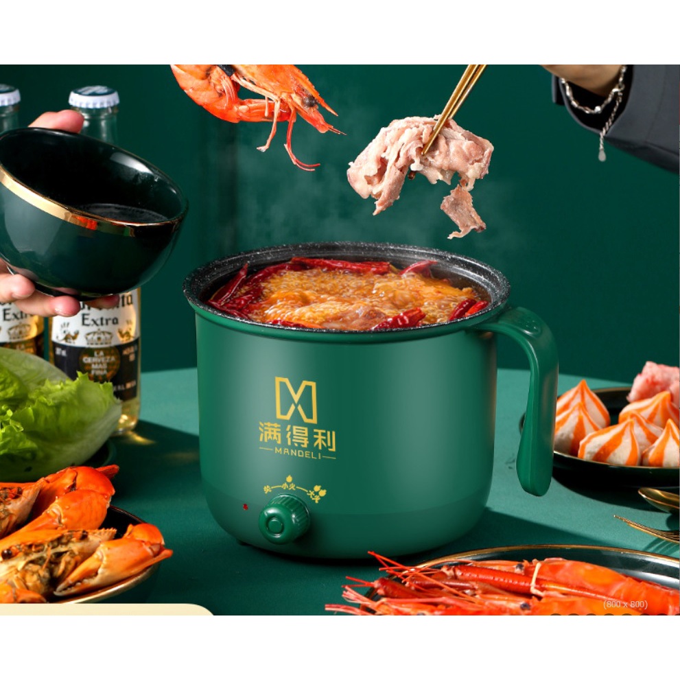 Nồi Lẩu Điện Mini, Nấu Mì 2 Tầng Kèm Giá Hấp Đa Năng Nướng, Luộc, Chiên Chống Dính Vấn Đá Tiện Lợi, Ca nấu mì mẫu mới