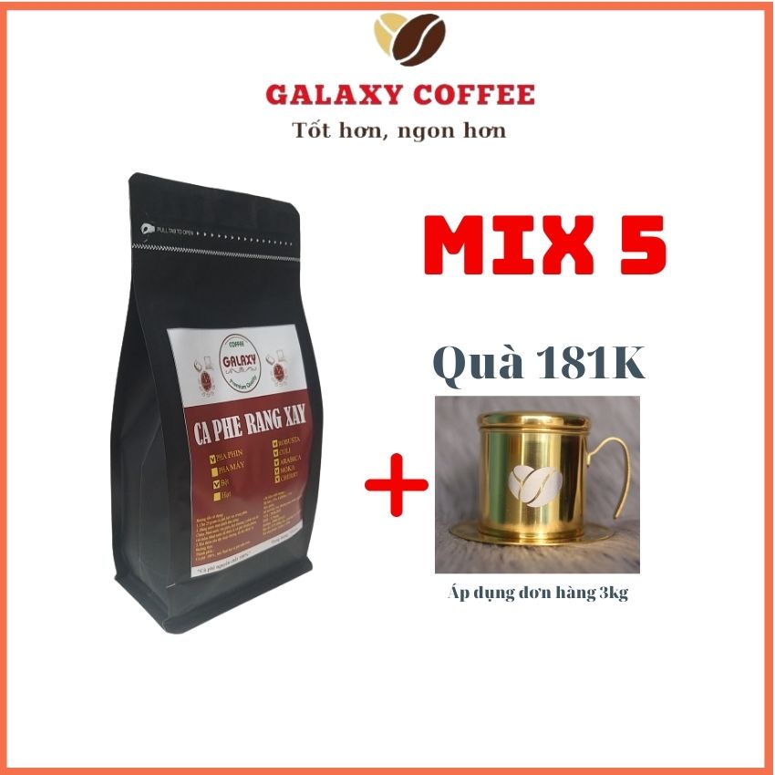 Cà Phê Nguyên Chất Mix 5 Hạt Cafe Moka, Arabica, Robusta, Cherry, Culi, Cafe Nguyên Chất, Galaxy Coffee MIX505, Gói 500g