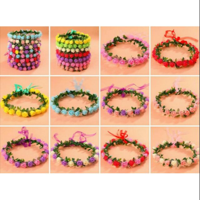 Vòng hoa đội đầu chụp ảnh kỉ yếu loại 10 bông, 20 bông đủ màu