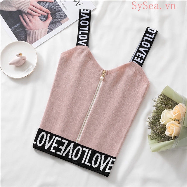 Áo kiểu hai dây in họa tiết chữ cái quyến rũ thời trang dành cho nữ
