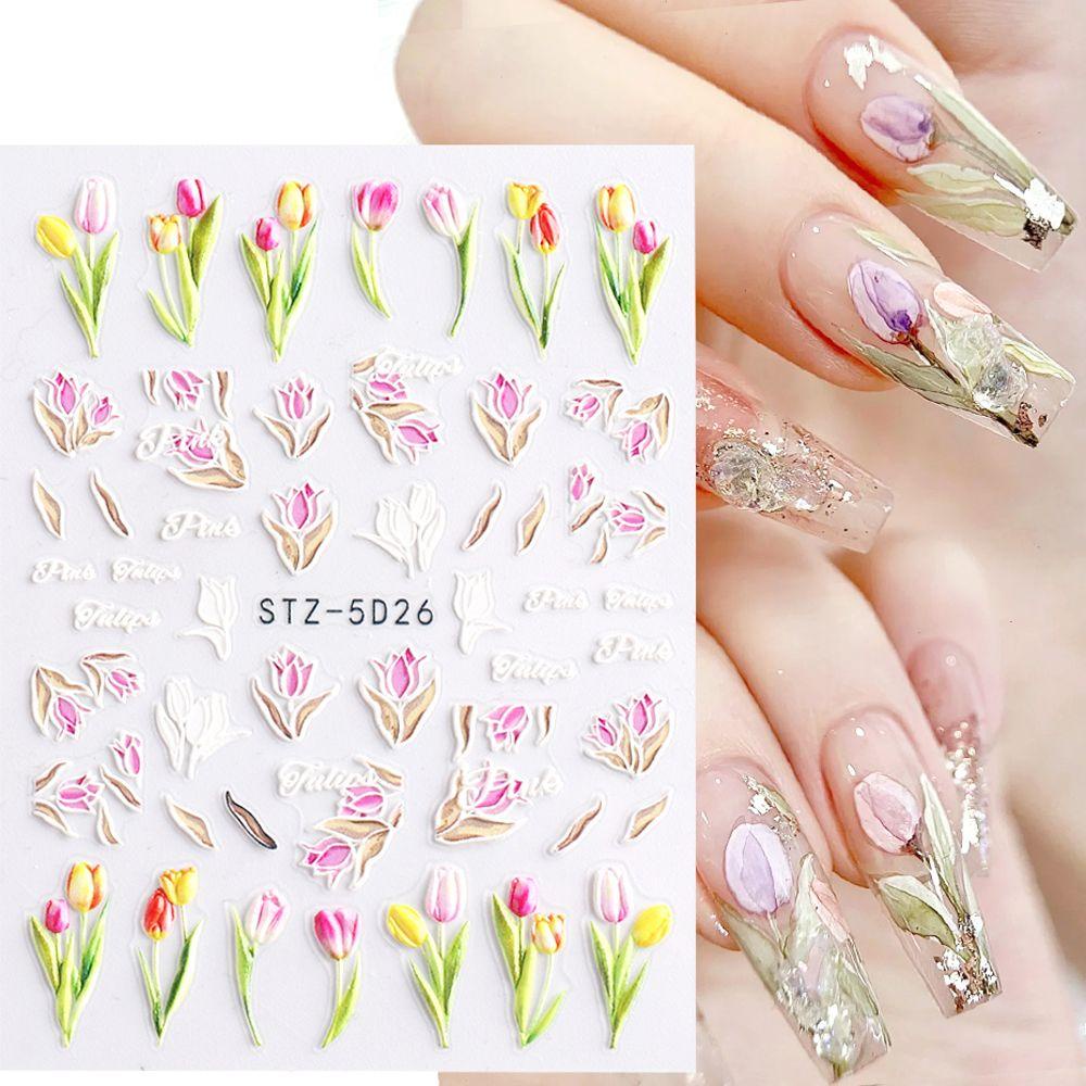 Sticker Dán Trang Trí Móng Nghệ Thuật Hình Hoa Tulip Nhiều Màu Thanh Lịch Quyến Rũ Dành Cho Nữ DIY