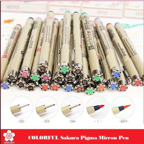 Set 8 Bút line màu kháng nước đi nét chuyên nghiệp Sakura Pigma Micron ngòi 005 vẽ chuyên nghiệp