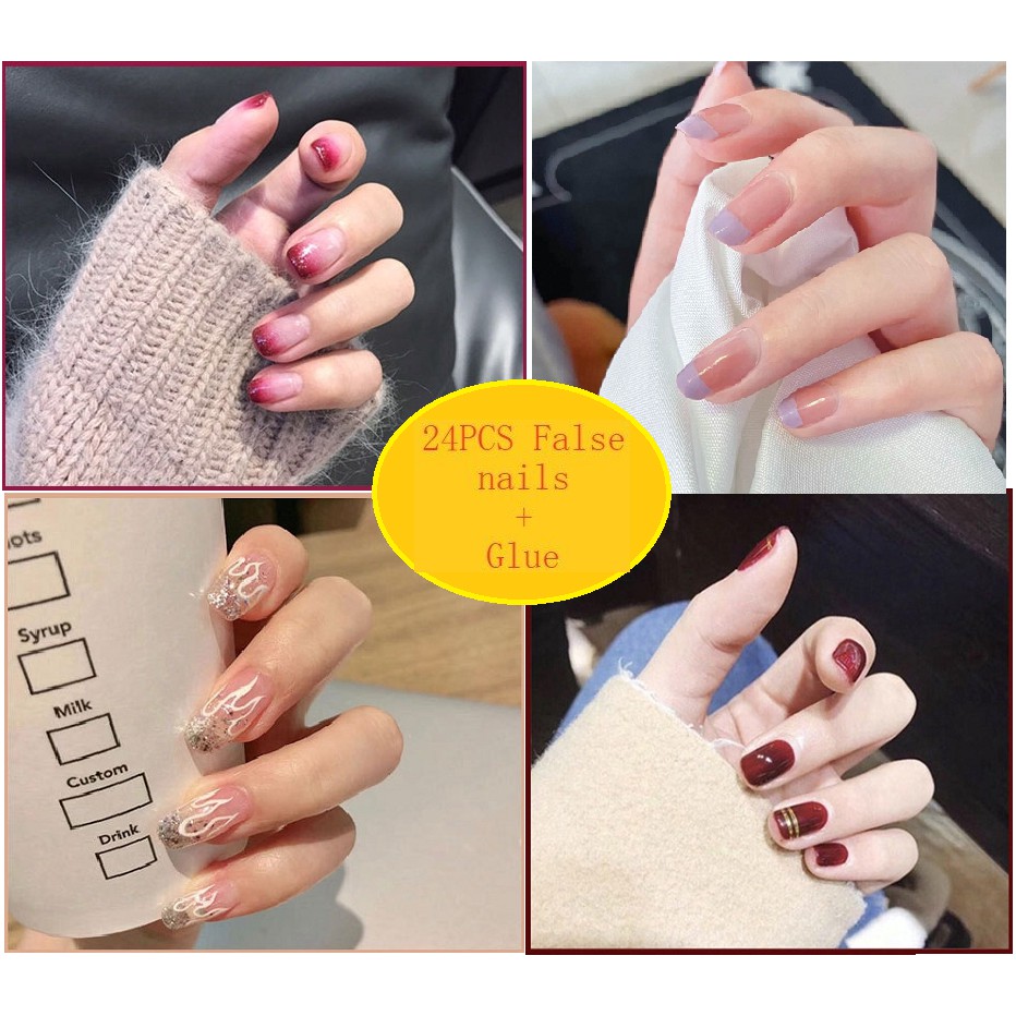 Bộ 24 móng tay giả trang trí đẹp  SẴN KEO DÁN