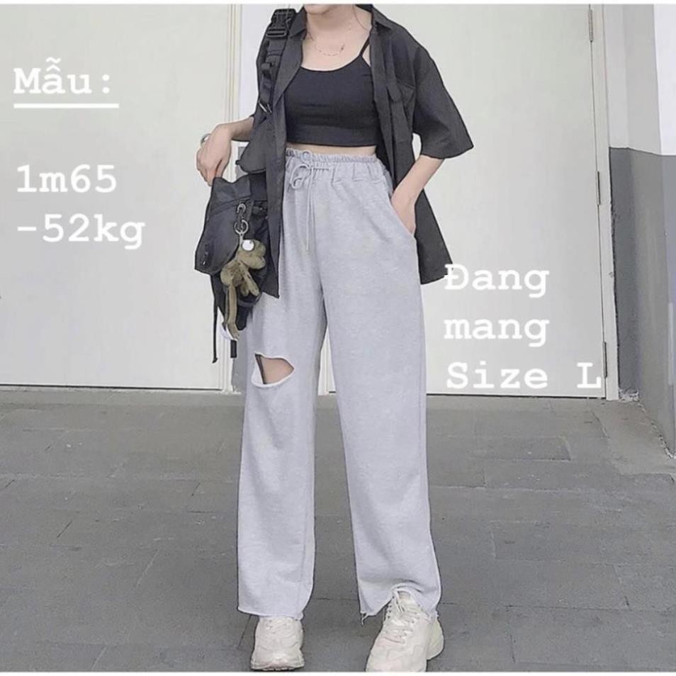 Quần ỐNG RỘNG RÁCH ĐÙI LAI TƯA Unisex