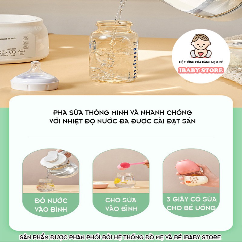 [TẶNG KHAY HÂM SỮA] Máy Hâm Nước Pha Sữa PAUL FRANK Điều Chỉnh Nhiệt Độ Thông Minh, Khử Clo Nước, Tiệt Trùng Bình Sữa