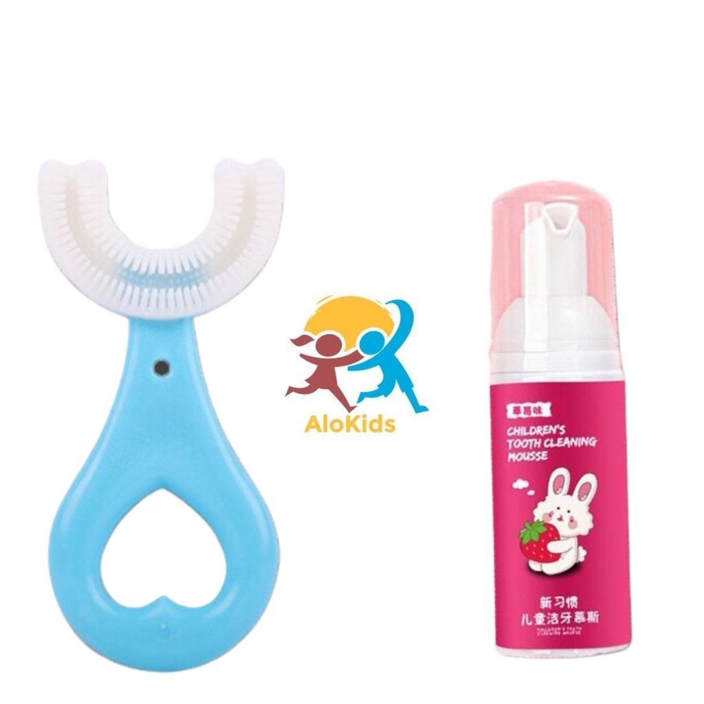 Combo Bàn Chải Đánh Răng Chữ U, Kem Đánh Răng Tạo Bọt Cho Bé Shop Alokidstb