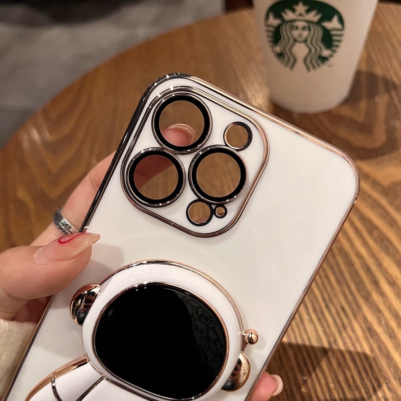 Ốp Điện Thoại Silicon Mềm Hình Phi Hành Gia Có Vòng Đỡ Mạ Sang Trọng Cho iPhone 13 Pro nax 12 Pro max 11 Pro max