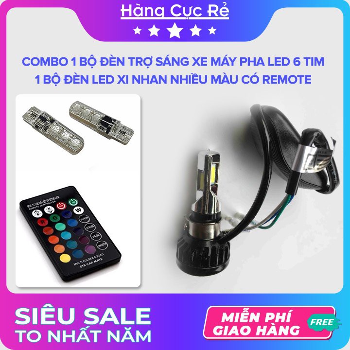 Combo 1 Bộ Đèn trợ sáng xe máy pha led 6 tim + 1 Bộ đèn led xi nhan nhiều màu có remote - Shop Hàng Cực Rẻ