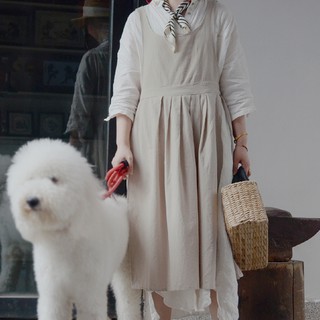 Tạp Dề Vải Lanh Cotton Phong Cách Retro Hàn Quốc