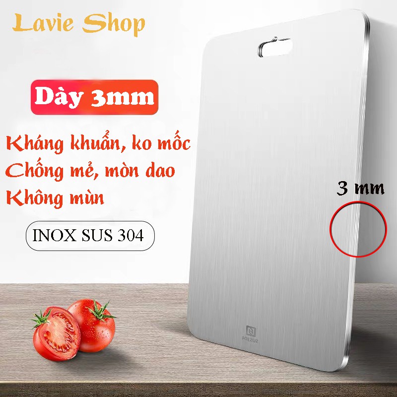 Thớt Inox 304 Cao Cấp Dày 3mm Kháng Khuẩn, Chống Mốc, Chống Mùn, Chống Mẻ Dao Có Thể Băm, Chặt, Thái Đủ Size HB88