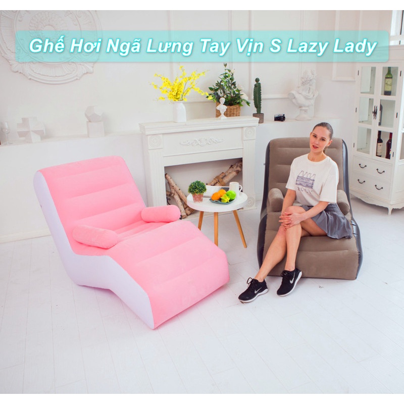 Ghế lười hơi Sofa Hình chữ S - Giường thư giãn bơm hợi tiện dụng kèm bơm điện