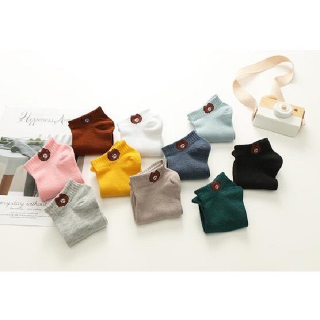 Tất Gấu Xinh Brown Ulzzang Màu Trơn Dễ Thương Cute - Mono Boutique