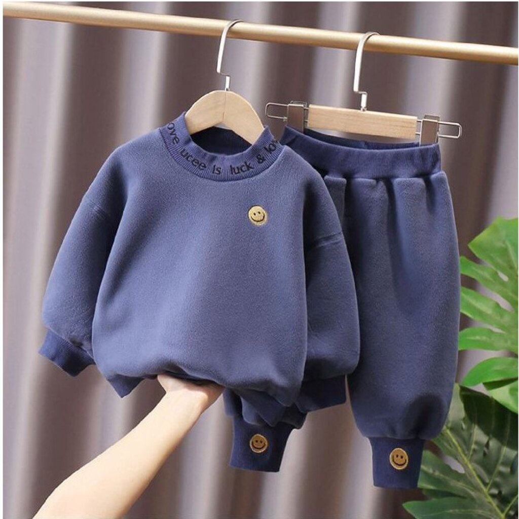 Bộ ni bông cho bé KANGMIN KIDS, bộ nỉ bé trai bé gái cổ chui mặt cười cho bé từ 6kg - 27kg Mã MC001