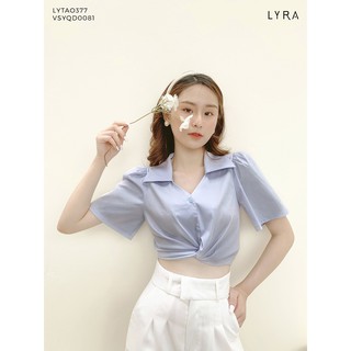 Áo sơ mi nữ dáng croptop cổ V gấu thắt nơ thiết kế by LYRA, sơ mi dáng ôm cách điệu tay ngắn nữ tính-LYTAO377