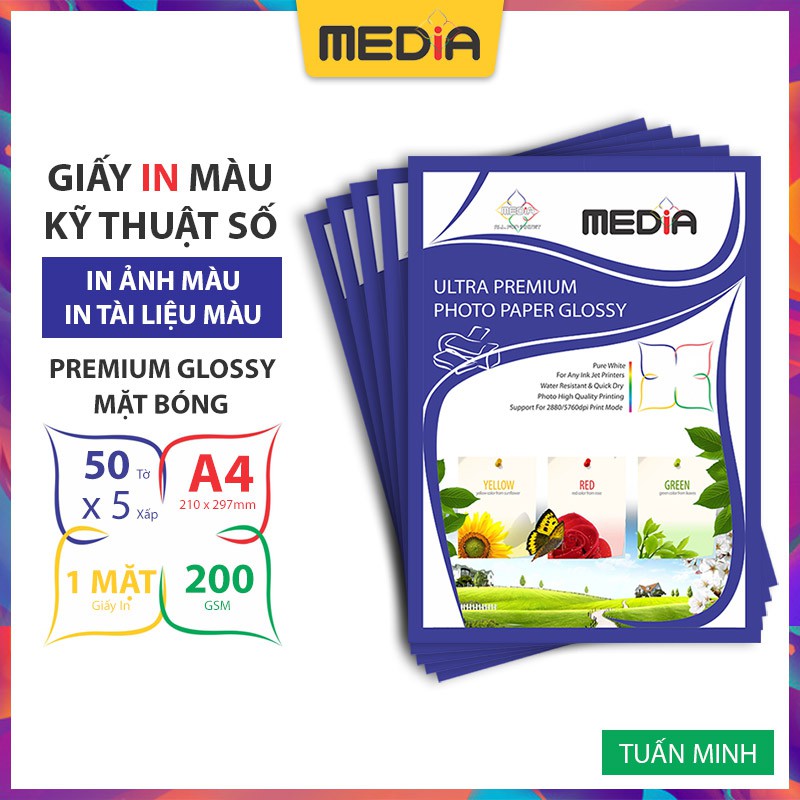 Bộ 5 Xấp Giấy In Ảnh Media 1 Mặt Bóng A4 200gsm 50 Tờ x 5 | WebRaoVat - webraovat.net.vn