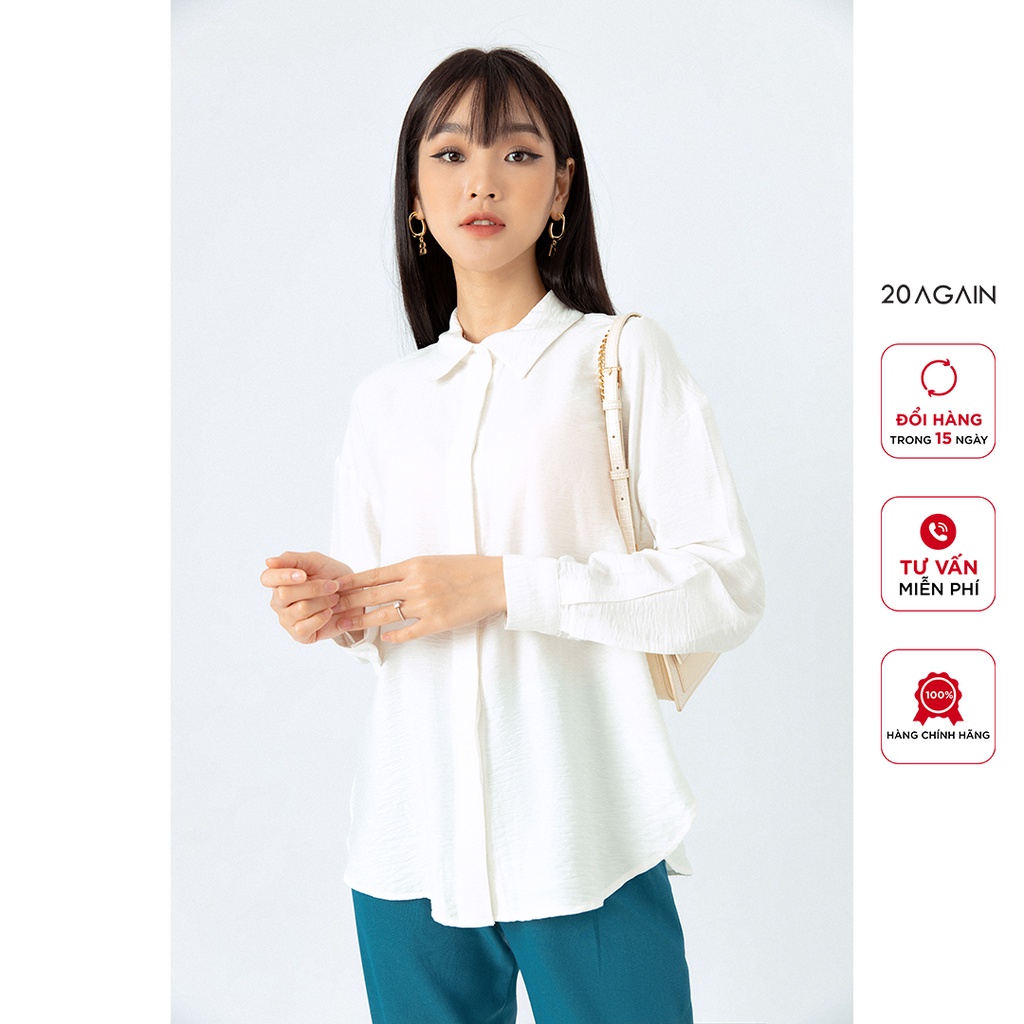 Áo sơ mi nữ dài tay cổ đức 20AGAIN, thiết kế công sở thanh lịch ASA1473