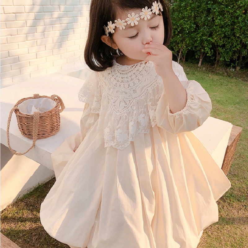 Đầm Công Chúa Tay Dài Phồng Cổ Tròn Màu Sắc Ngọt Ngào Thời Trang Cho Bé Gái