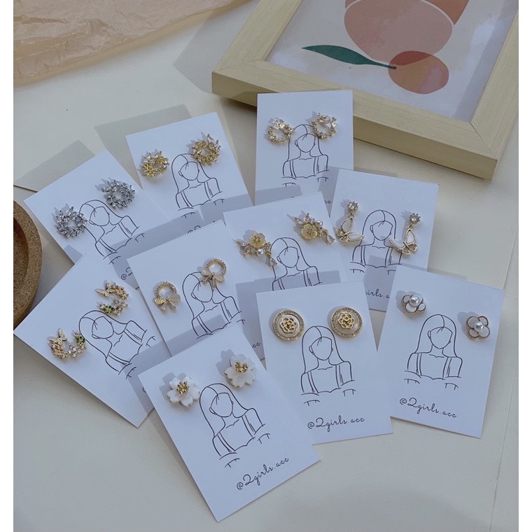 Bông tai xi mạ ngọc đá cô dâu dự tiệc màu vàng