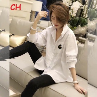 Áo sơ mi hoa cúc đen ch15
