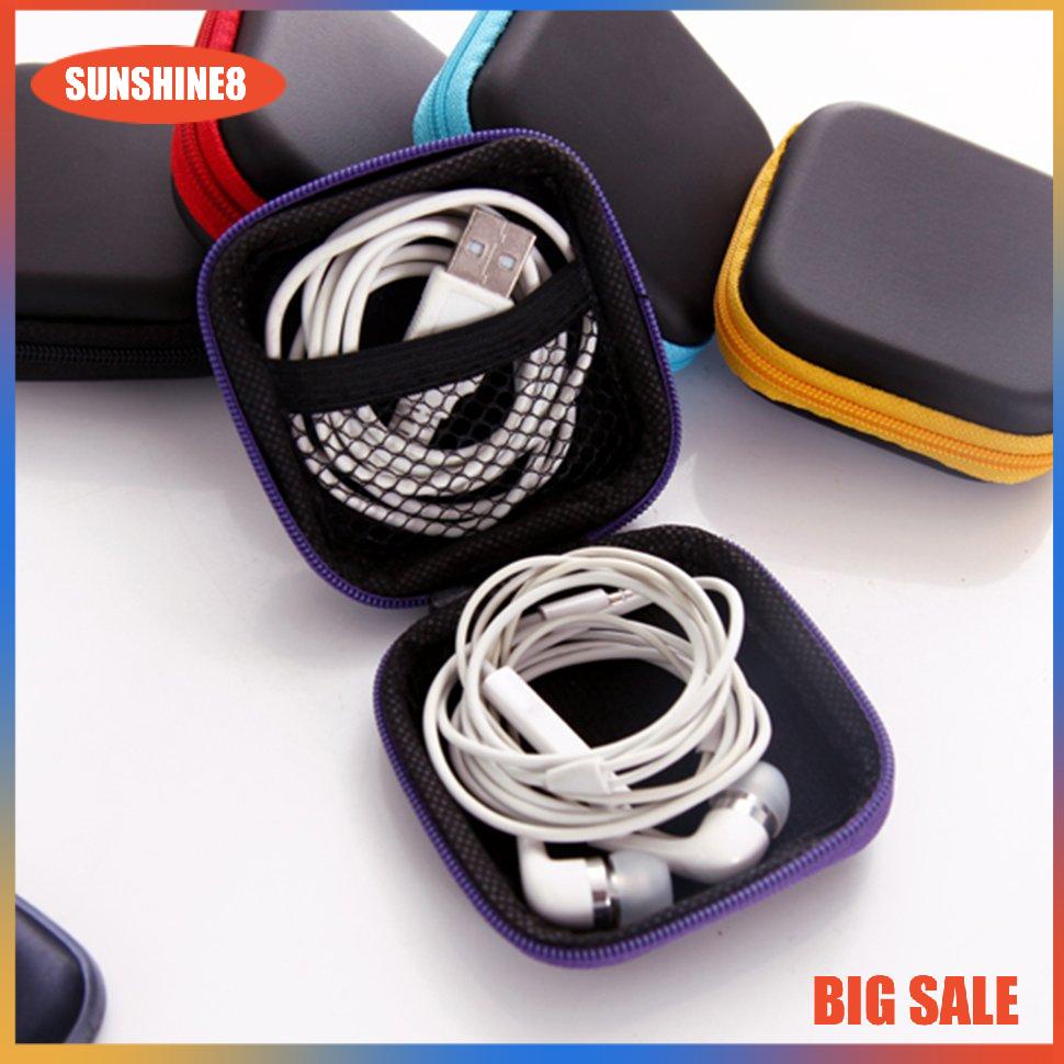 【SUN】Earphone Case Portable Data Cable Square Mini Pouch Headset Storage Cases