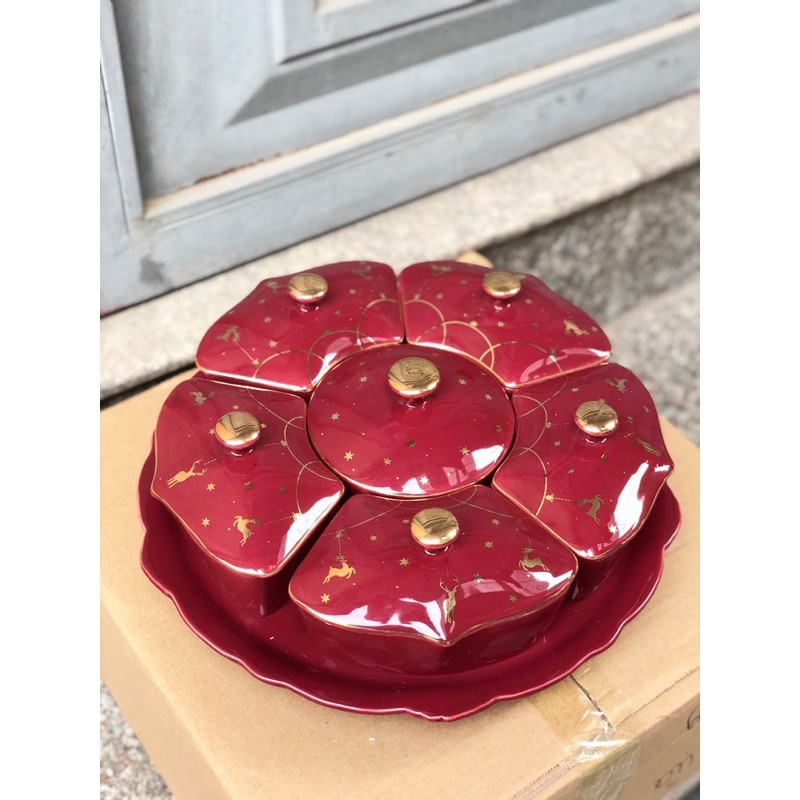 Khay sứ đựng mứt màu đỏ 🤩🥰