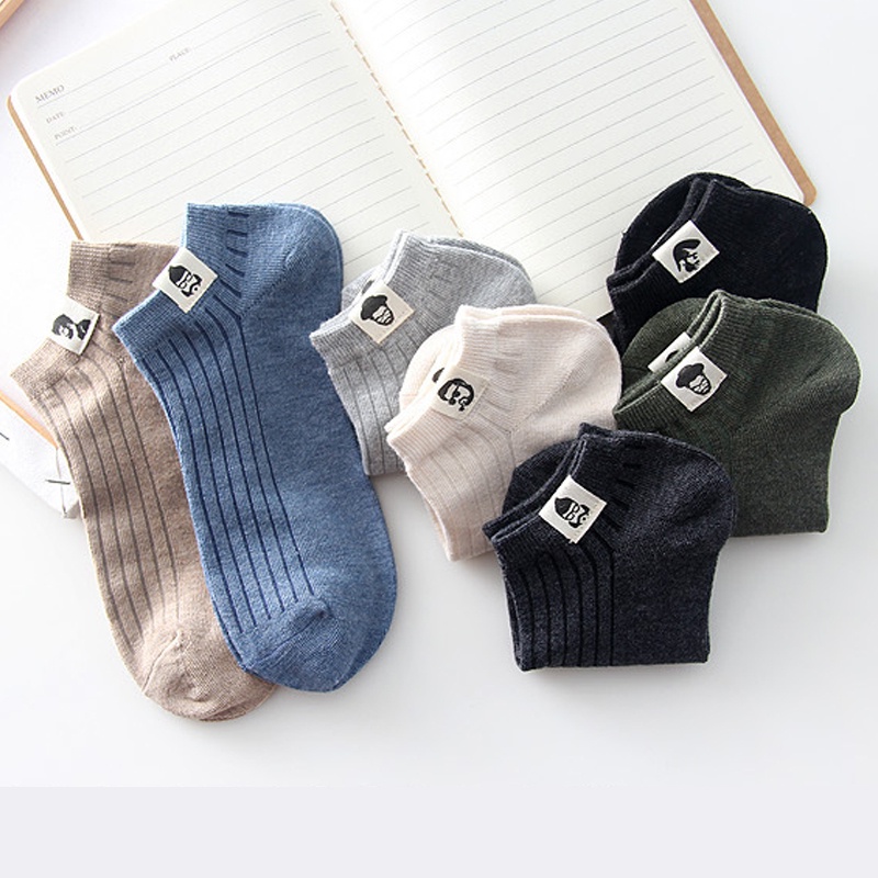 Vớ cotton mỏng màu trơn phối nhãn dán phong cách mùa hè cho nam