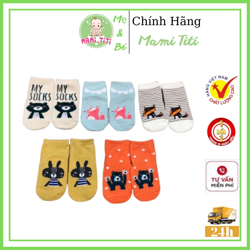 Tất cao cổ cho bé, Set 5 đôi tất Poli Kid in hình thú nghộ nghĩnh đáng yêu