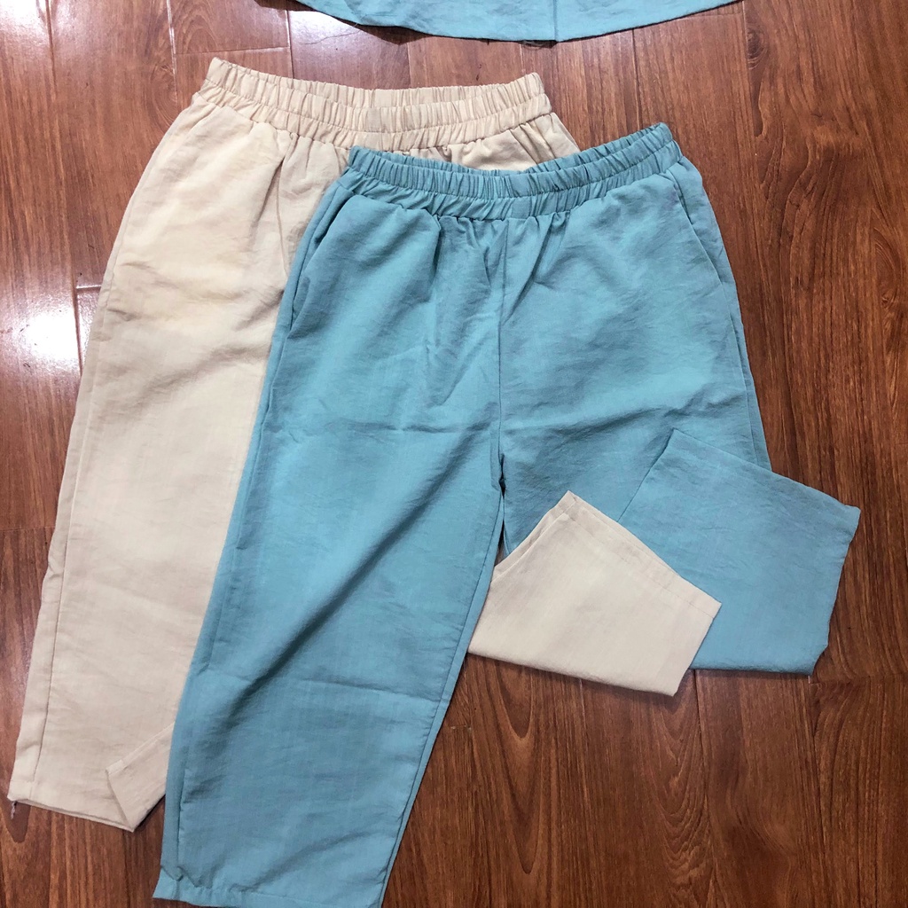 Set đồ nữ Cổ Vuông Quần ống rộng vải Đũi Loại 1 nhiều màu