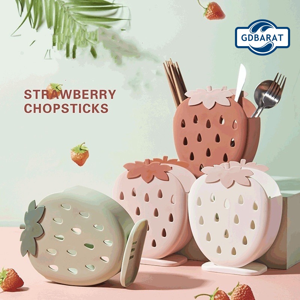 Hộp Đựng Muỗng Đũa Bằng Nhựa Thiết Kế Hình Quả Dâu Tây Dễ Thương Tiện Dụng