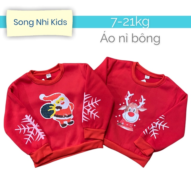 Áo nỉ bông thu đông dài tay cho bé 7-21kg (Hoạ tiết giáng sinh màu đỏ)