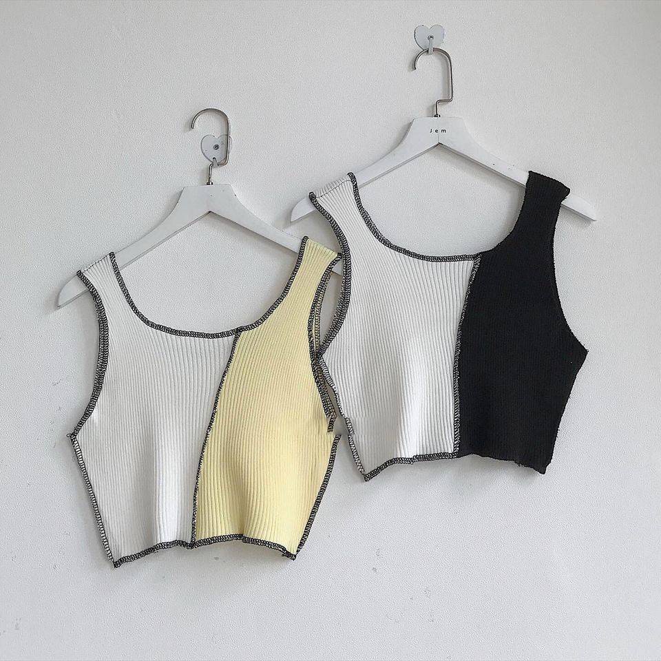 Áo Ba Lỗ Croptop JEMCLOSET Chỉ Viền Đen Ôm Sát Người Thiết Kế Hai Màu Một Áo Cá Tính Dễ Mix Đồ  ANNI 10072